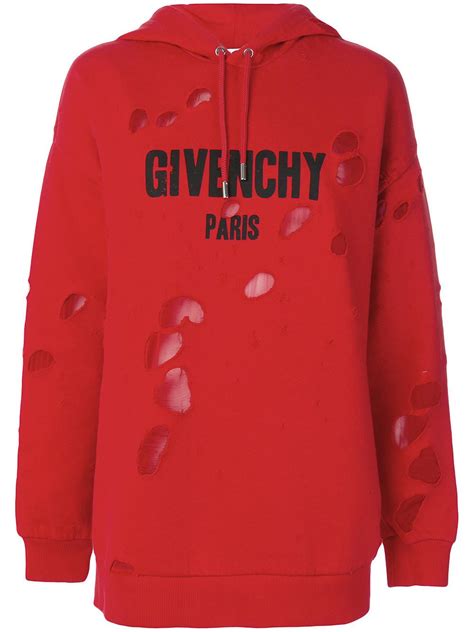 givenchy red hoodie with holes|Givenchy destroyed hoodie.